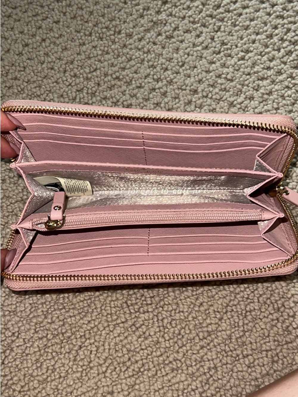 Kate Spade Pink Saffiano Zip-Around Wallet Clutch with Stud & Pearl Accents - Picture 3 of 7
